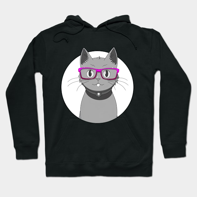 Cute Grey Cat with Nerdy Pink Glasses - Anime Shirt Hoodie by KAIGAME Art